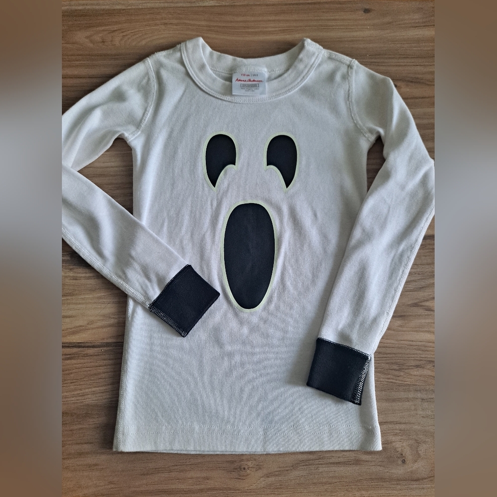 Adorable Ghost Print Kids Shirt White and Black Glows In The Dark Organic Cotton